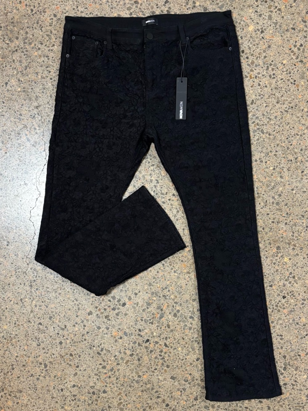 NWT Fashion Nova Flare Jeans (Waist 40) Black, Flower Lace Design, Skinny